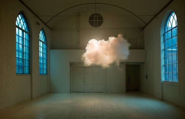 Сбалансировав температуру, влажность и освещение датский художник Berndnaut Smilde создал облако в центре комнаты