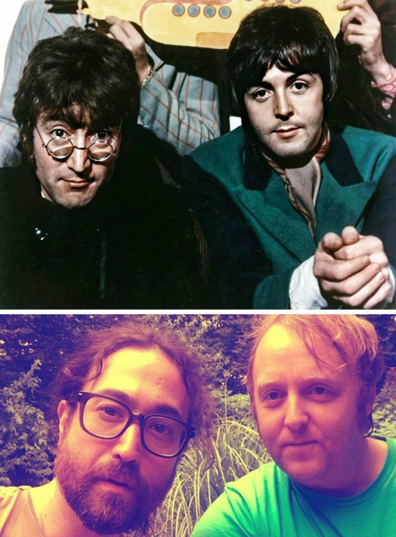 Джон Леннон с Полом Маккартни и Шон Леннон с Джеймсом Маккартни