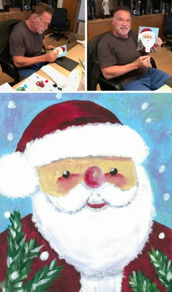 Арнольд Шварценеггер рисует рождественскую открытку