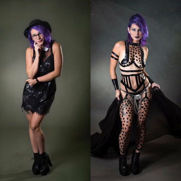 Девушки в купальниках из клейкой ленты