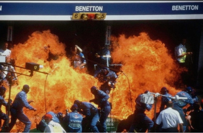 Пожар в пит-стоп зоне команды Бенеттон в 1994 году