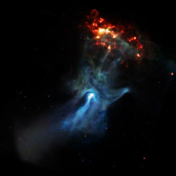 В центре снимка, сделанного рентгеновской обсерваторией Чандра НАСА, можно рассмотреть мощный и молодой пульсар PSR B1509-58 (B1509).
