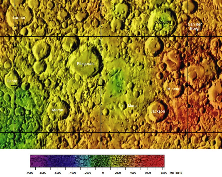 Окрестности кратера Марци. Фрагмент карты обратной стороны Луны.
