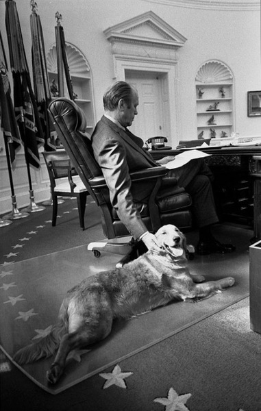 Президент США Джеральд Форд и его золотистый ретривер Либерти