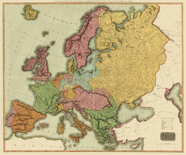 Карта Европы после Венского конгресса, 1815 г.